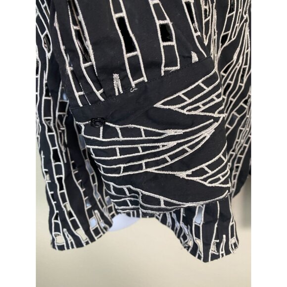 Samuel Dong Eyelet Black White Top Women size XL Artsy Art to wear Designer Boho - Picture 14 of 16